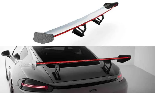 Spoiler de carbono con soportes internos para montantes V.2 + LED Porsche 718 Cayman 982c