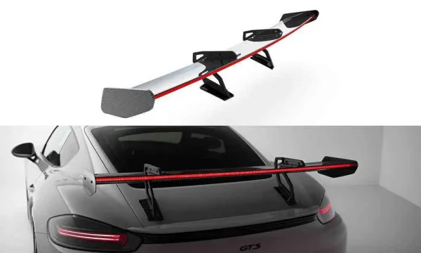 Alerón de carbono con montaje en cisne superior V.2 + LED Porsche 718 Cayman 982c