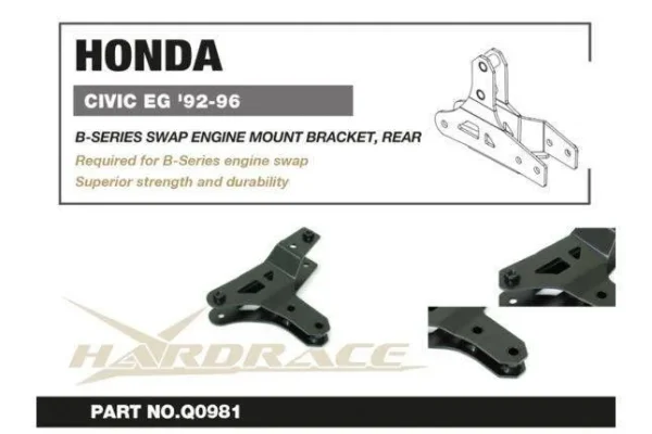 Hardrace - B-series Swap Engine Mount Bracket - Rear Honda Civic - Imagen 3